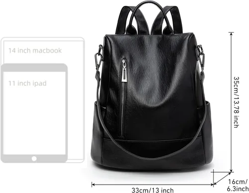 Miniatura 4 de Mochila de moda para mujer, mochila antirrobo de piel sintética, ligera, resistente al agua, color negro