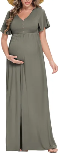 Peauty Vestidos de maternidad de otoño para mujer, vestido de sesión de fotos de maternidad con botón decorativo, vestido de baby shower