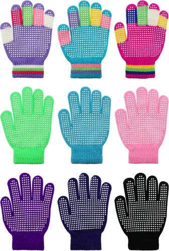 Whaline 9 pares de guantes mágicos antideslizantes para niños, guantes de punto de invierno con agarre de dedo completo, guantes antideslizantes
