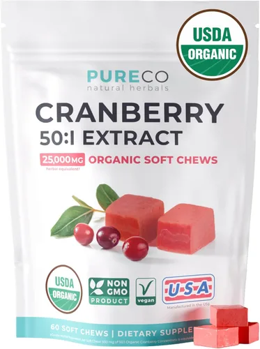Miniatura 10 de PURE CO Certified Organic Cranberry Chews - Super 50X Potency Organic Cranberry Supplement for Women to Support Urinary Tract & Bladder Health