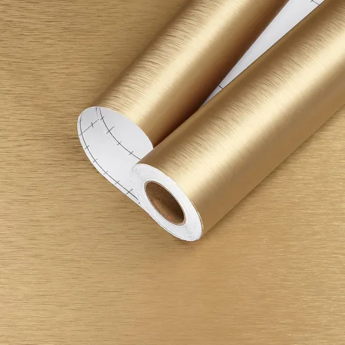 Miniatura 8 de Papel tapiz metálico dorado de 17.7 x 315 pulgadas, papel de contacto de acero inoxidable, a prueba de aceite, impermeable, para armarios