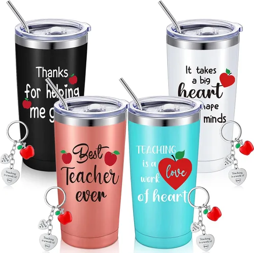 Miniatura 8 de Yinder Regalos de graduación para profesores, juego de 4 vasos de acero inoxidable con llaveros, tazas aisladas de 12 onzas para profesores, regalos