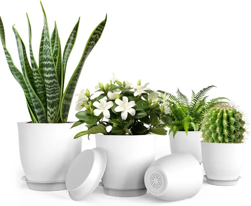 Miniatura 10 de iPower Macetas con drenaje de 7.1/6.3/5.5/5/4.5 pulgadas, decoración del hogar para macetas de interior, macetas de plástico, cactus, suculentas