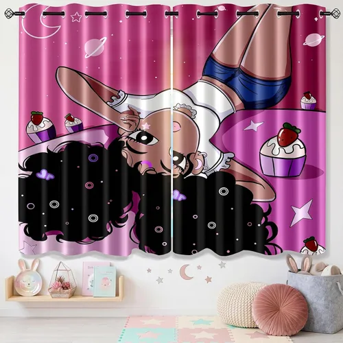 Miniatura 14 de Cortinas negras para dormitorio, decoración de habitación, cortinas opacas para ventana, juego de 2 paneles con estampado de niña africana morada