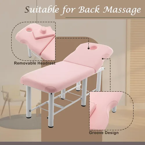 Miniatura 3 de Cama de masaje estacionaria profesional ajustable mesa de masaje cama de spa 73 x 27.5 pulgadas, mesa de terapia física estacionaria con cama de Rosa