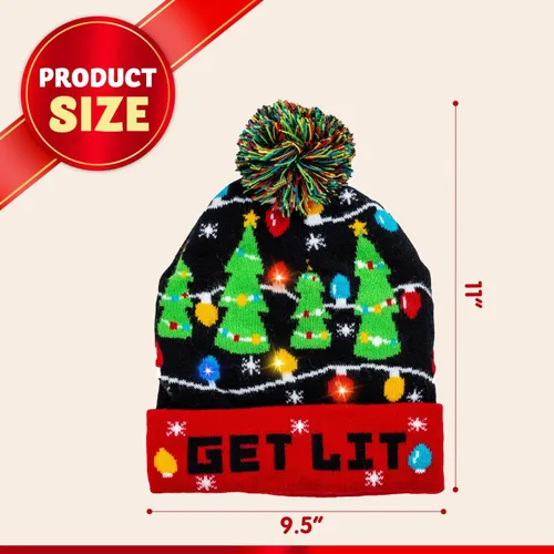 Miniatura 4 de JOYIN Gorro de punto con luz de Navidad, suéter feo de Navidad, gorro LED con 6 modos intermitentes, divertido gorro para mujeres y hombres