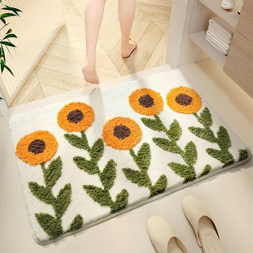 Miniatura 11 de Tapete de baño bohemio con diseño de plantas de arte abstracto, color marrón, lavable, antideslizante, esponjoso, absorbente de agua, de microfibra