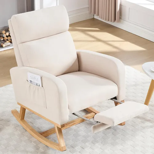 HCHAIRH Mecedora para cuarto de bebé, sillas mecedoras de lactancia con reposapiés para mamá, silla mecedora con reposapiés y respaldo alto para