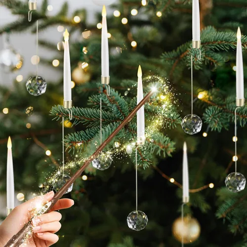 Miniatura 8 de Velas de árbol de Navidad LUSHARBOR, pack de 10 velas cónicas sin llama para árbol de Navidad, velas LED falsas operadas con batería con control