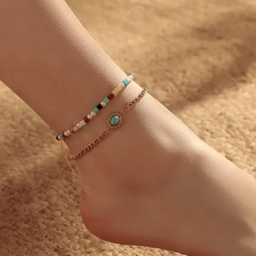 Miniatura 4 de Ankle Bracelets for Women, 14K Gold Plated Dainty Layered Foot Chain Initial Ankle Chain Beach Summer Jewelry Gifts for Women Teen Girls