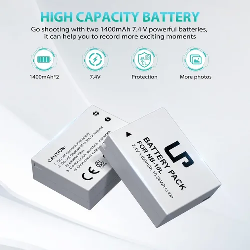 Miniatura 5 de LP Paquete de cargador de batería NB-10L, paquete de 2 baterías de 1400 mAh y cargador de pantalla de luces LED para cámara digital Canon PowerShot