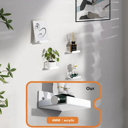 Miniatura 3 de Estantes de pared flotantes de acrílico para cámaras de seguridad, monitores de bebé, altavoces, estante de pared pequeño blanco con cintas