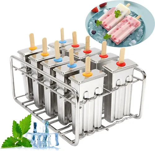 Miniatura 2 de Moldes de paletas de acero inoxidable, 10 moldes comerciales para paletas de acero inoxidable, hechos en casa, reutilizables, bricolaje, moldes