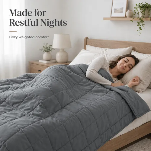 Miniatura 2 de Gkyet Weighted Blanket for Adults, 48" x 72" 15 lbs, Grey Soft Cooling Weighted Blanket with Glass Beads, Breathable All Season Blanket, Machine