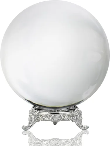 Bola de cristal transparente de 3.937 in/3.9 pulgadas con soporte de metal, adivinador, bola de cuarzo místico, accesorios de fotografía, esferas de