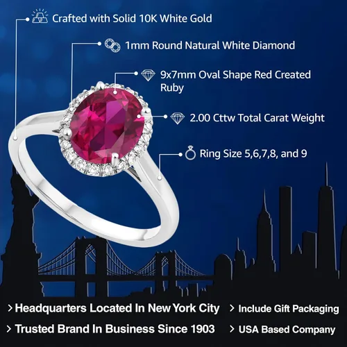 Miniatura 86 de Gem Stone King Anillo de compromiso ovalado de oro blanco de 10 quilates con piedra natal y halo de diamantes Ovalado de 0.354 x 0.276 in Anillo