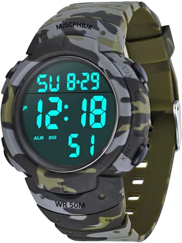MJSCPHBJK Reloj digital para hombre, reloj militar deportivo, resistente al agua, cronógrafo para exteriores, con luz LED, alarma, fecha, Azul,