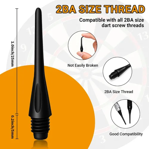 Miniatura 2 de Soft Tip Dart Points 150/300/600 Pack - 2BA Thread Plastic Dart Tips Replacement Dart Accessories Set - Black