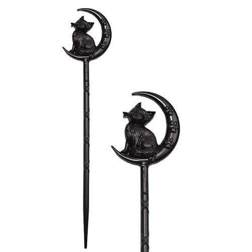 2 piezas de horquillas retro de Halloween para mujer, negras, góticas, de bruja, con luna y gato, para peinado (CAL1)