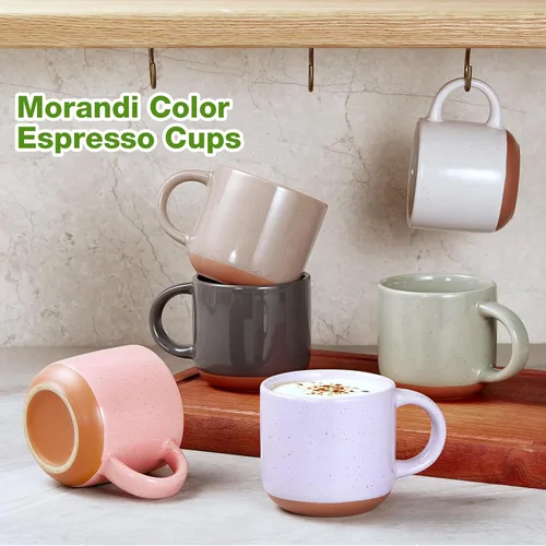 Miniatura 4 de Gencywe Juego de 6 mini tazas de café de cerámica de 5 onzas con asa, tazas de café de porcelana Demitasse, tazas de café de color blanco, aptas