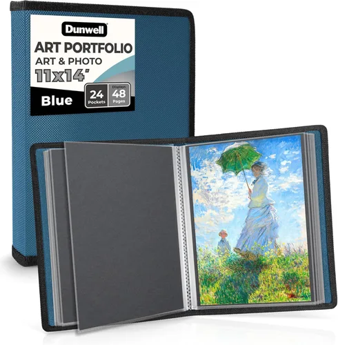 Miniatura 36 de Dunwell Carpeta de álbum de portafolio de arte (negro) - Carpeta de cartera de 11 x 17 pulgadas para obras de arte, 24 fundas de plástico, libro