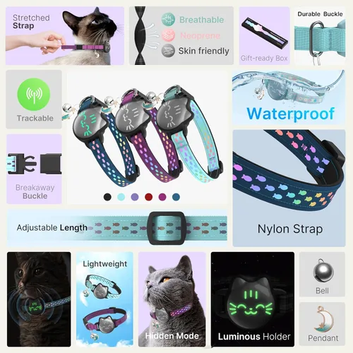 Miniatura 2 de AirTag - Collar de gato reflectante compatible con Apple AirTag de 1ª y 2ª generación, soporte oculto con campana, correa ligera resistente al agua