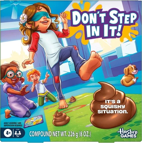 Hasbro Gaming ¡No pises en eso! Juego preescolar I Juego de fiesta de caca con venda en los ojos | Spinner con 8 divertidos movimientos de animales