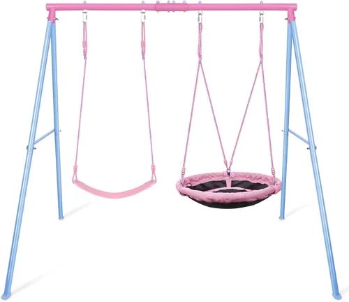 Miniatura 8 de Juego de columpios para el patio trasero, juego de columpios de 440 libras con soporte de metal resistente en forma de A, 1 asiento de columpio tipo