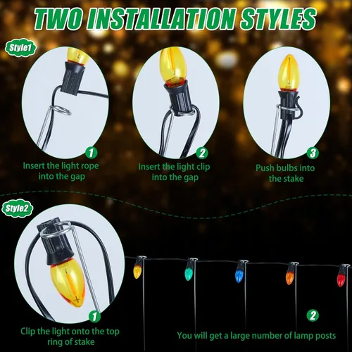 Miniatura 3 de 60 Piezas Estacas de Luz de Navidad de 12 Pulgadas Estacas de Luz de Metal para Luces de Navidad Patio Césped Estacas de Luz para C7 y C9 Estacas