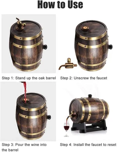 Miniatura 5 de Barril de roble, 3L estilo retro madera de roble vino tinto brandy barril de whisky barril barril cubo contenedor con grifo almacenamiento