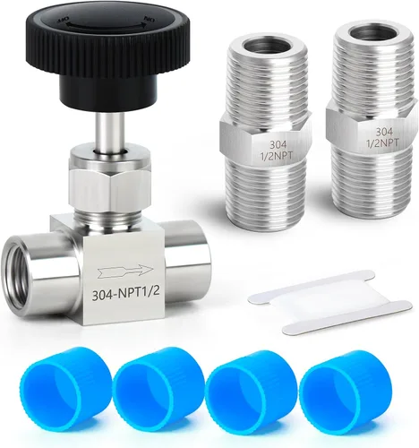 Miniatura 14 de TAISHER 1 pieza Válvula de aguja recta de acero inoxidable 304 1/2" NPT macho x 1/2" NPT hembra para control de flujo de agua, gas, aceite con rosca