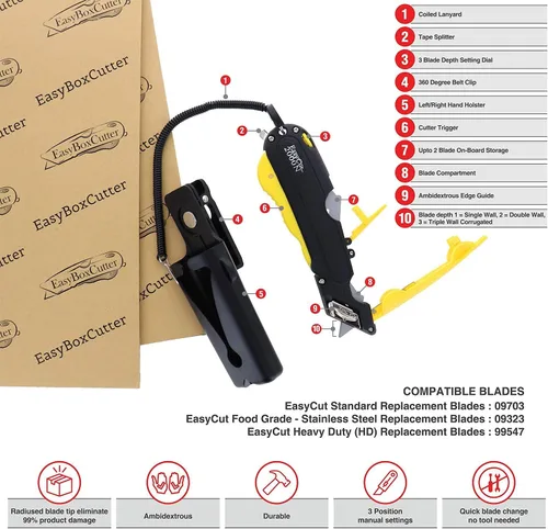 Miniatura 3 de EasyCut 2000 Cuchillo utilitario retráctil seguro para cortar cajas, amarillo, 09700