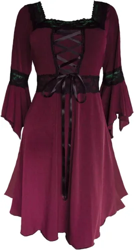Miniatura 2 de Dare to Wear Disfraz de vampiro eterno: colmillos, gargantilla de rubí sintético y vestido renacentista gótico atemporal para mujer victoriana