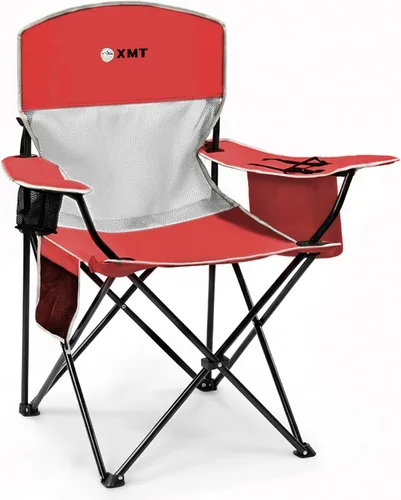 Silla plegable portátil para exteriores con portavasos y bolsa enfriadora, malla transpirable, reposabrazos anchos, diseño ergonómico para 01-rojo