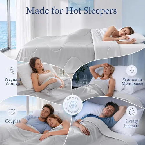 Miniatura 5 de Edredón frío para personas calurosas, sudores nocturnos, relleno, manta fría reversible, ligero y transpirable, verano, 68 x 90 pulgadas, blanco