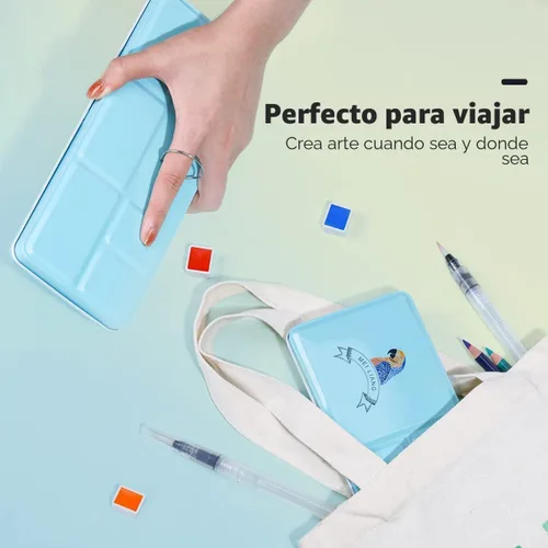 Miniatura 8 de Juego de acuarelas MeiLiang, 36 colores vívidos en caja de bolsillo con anillo de metal y pincel de acuarela, perfecto para estudiantes