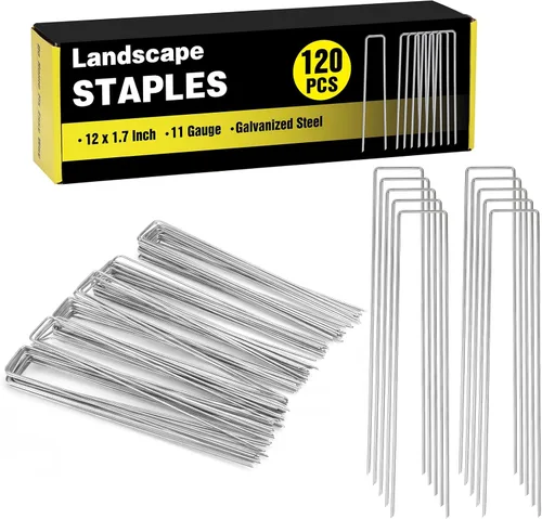 Paquete de 120 Grapas de Paisaje de 12 Pulgadas, Estacas de Jardín de Calibre 11 Galvanizadas, Grapas de Suelo para Césped, Patio, Tienda de