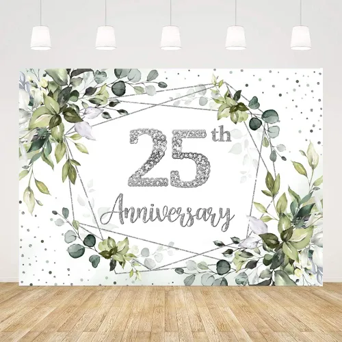 Ticuenicoa Fondo de decoración de aniversario de boda, 7 x 5 pies, pancarta de decoración de 25 aniversario de vegetación, suministros para fiesta
