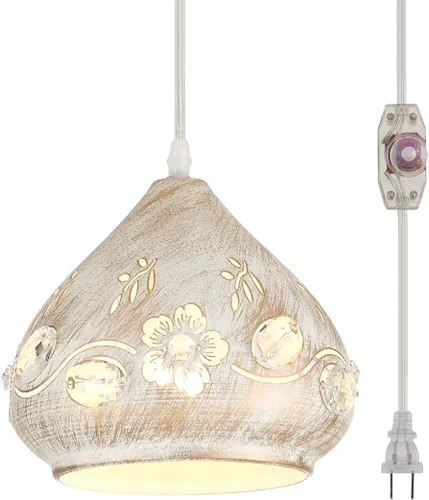 YLONG-ZS Lámpara colgante bohemia con forma de pug, luz colgante de enchufe blanco de 16 pies, cable regulable, luz colgante de cristal para
