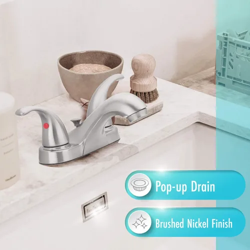 Miniatura 2 de Aqua Vista 15-B42WP-BN-AV - Grifo para lavabo de baño con dos asas, níquel cepillado