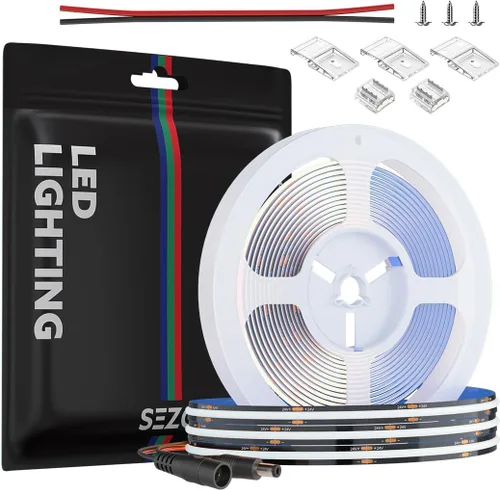 Miniatura 15 de SEZO COB - Tira de luz LED blanca cálida 2700K 16.4ft 480LEDs/M CRI90+ 24V 0.315 in Ancho 9W/m Flexible Brillante Alta Densidad Uniforme FCOB LED