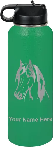Miniatura 61 de LaserGram Botella de agua personalizada, cabeza de caballo 1, acero inoxidable de doble pared aislada al vacío con popote superior, regalo grabado