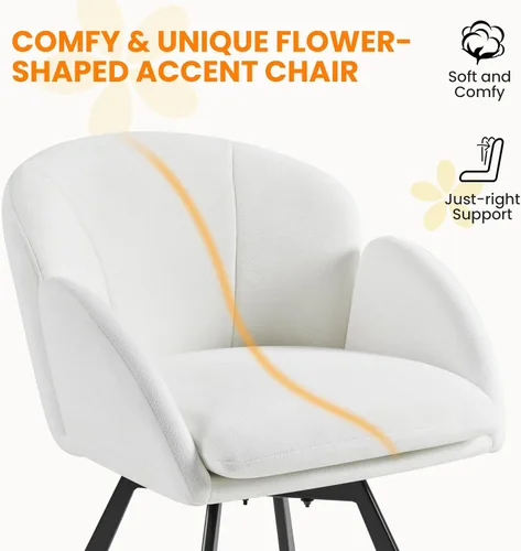 Miniatura 7 de Yaheetech Silla Giratoria de Acento, Sillón de Chenilla con Flores, Silla de Tocador Silla Auxiliar con Base Giratoria de 360 Grados y Cojín