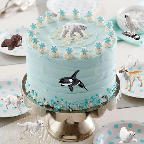 Miniatura 5 de OUKEYI Juego de mini figuras de animales árticos, 18 piezas de juguete para niños pequeños, reno de plástico realista, ballena blanca, oso polar