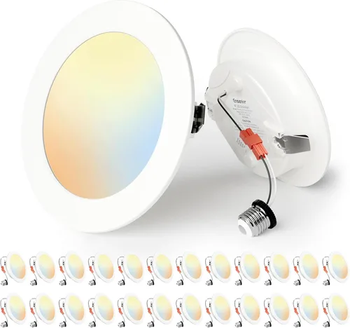 Miniatura 16 de Ensenior Paquete de 4 luces LED de 4 pulgadas, iluminación empotrable LED regulable, temperatura de color ajustable 5CCT (2700K-5000K), 7W = 77W