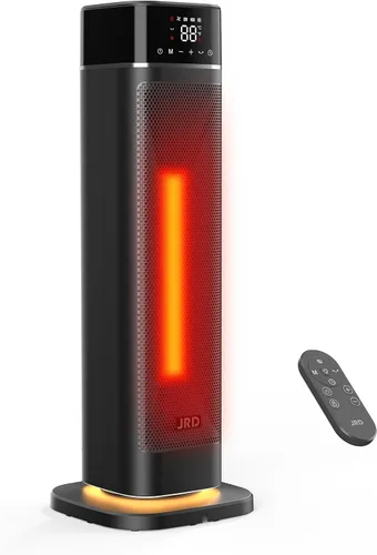 JRD Calentador de espacio de calentamiento rápido de 24 pulgadas, calentador eléctrico portátil con control remoto, luz nocturna, oscilación de 80°,