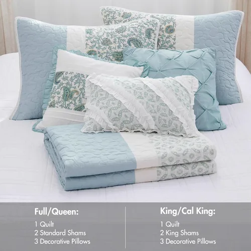Miniatura 5 de Madison Park Juego de edredón 100% algodón con estampado floral, costuras de doble cara, para todas las estaciones, colcha ligera, ropa de cama Aqua