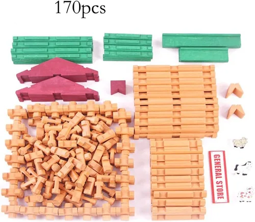 Miniatura 5 de Wondertoys Juego de troncos de madera de 170 piezas a partir de 3 años, juguetes clásicos de troncos de construcción para niños, regalos educativos
