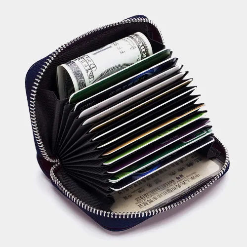 Miniatura 4 de Tarjetero RFID de cuero genuino para tarjetas de crédito con cremallera, Moderno