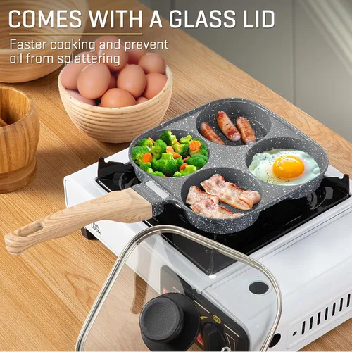 Miniatura 2 de MyLifeUNIT Sartén para Huevos, Sartén para Freír Huevos de 4 Tazas con Tapa, Cocedor de Huevos Antiadherente de Aleación de Aluminio para Desayuno
